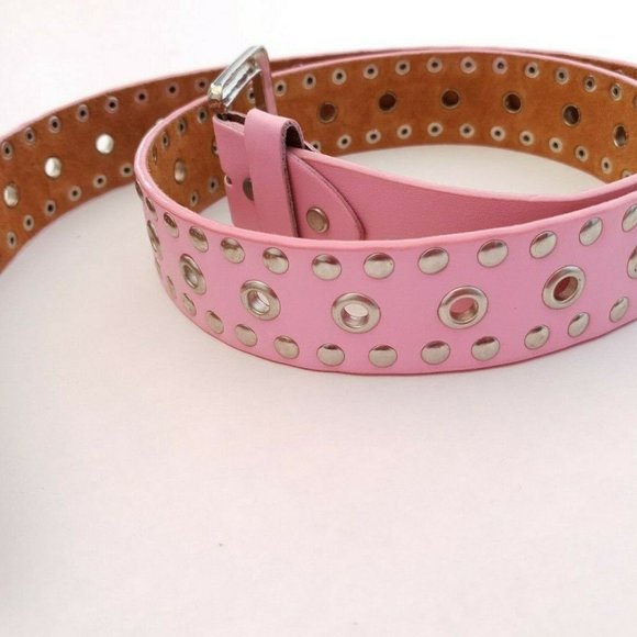 Genuine Bonded Leather Studded Belt Mall Goth Y2k Pink Metal Stud Punk Glam Rock - Picture 2 of 10